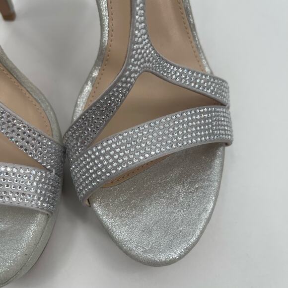 PELLE MODA Heels Size 8 Onora Platform Silver Rhinestone Crystals Strappy Ankle - Picture 15 of 15